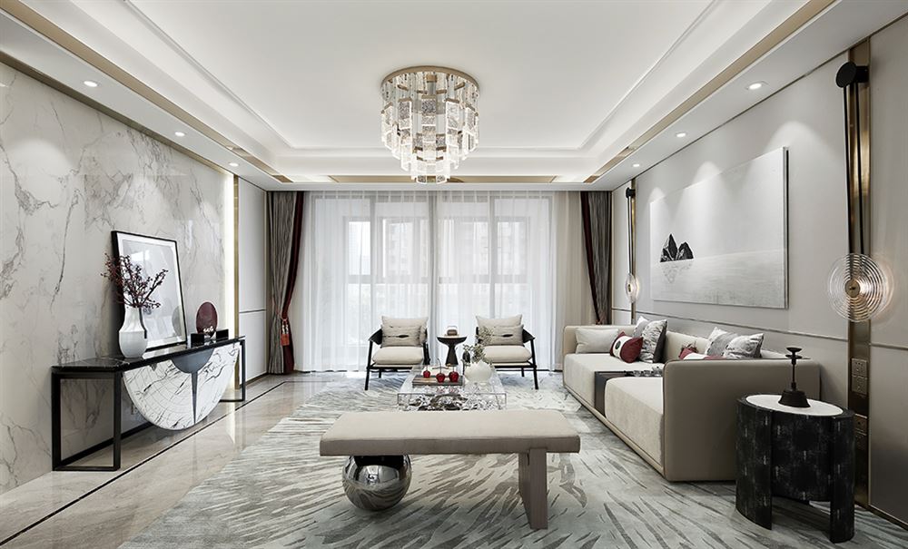 上饶室内装修桐达翰林居137平米-现代新中式风格室内设计家装案例